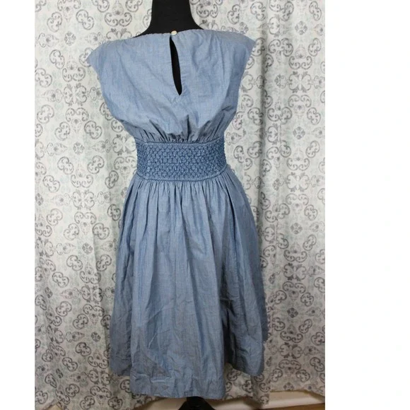 Kate Spade New York Blue Chambray Smocked Waist Dress Sleeveless Casual
